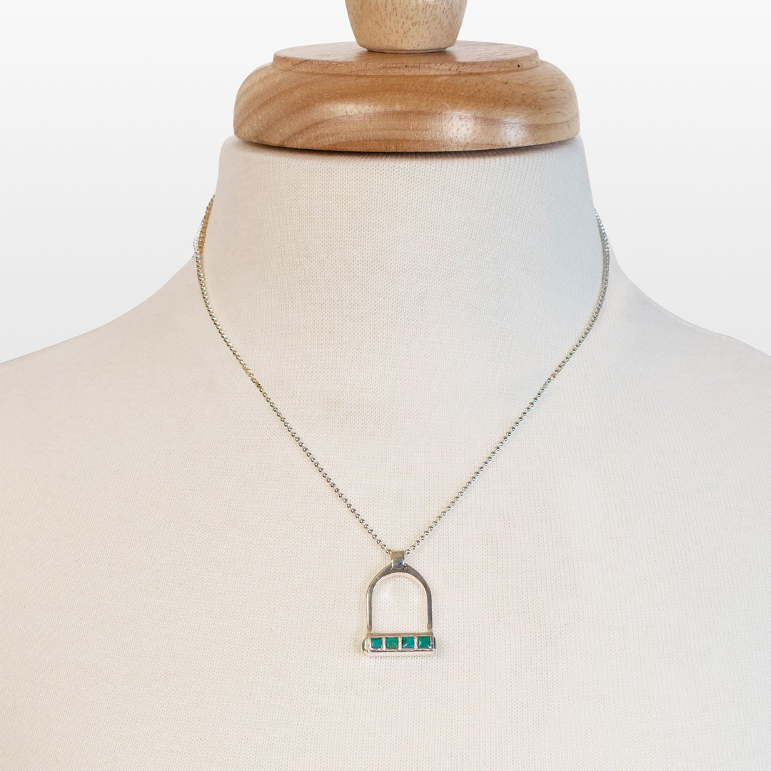 Keepsake - Turquoise Equestrian Riding Stirrup Necklace in Silver Urban-Equestrian
