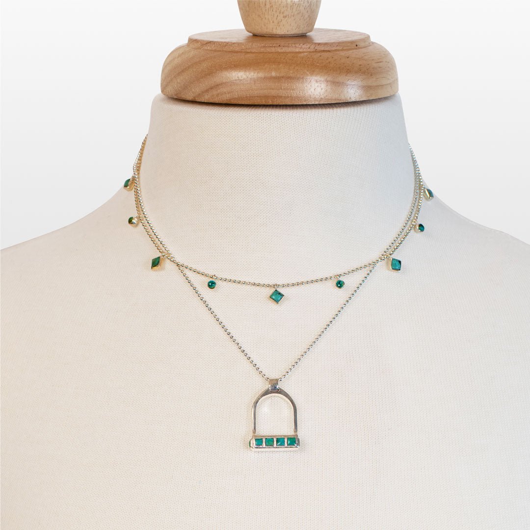 Keepsake - Turquoise Equestrian Riding Stirrup Necklace in Silver Urban-Equestrian