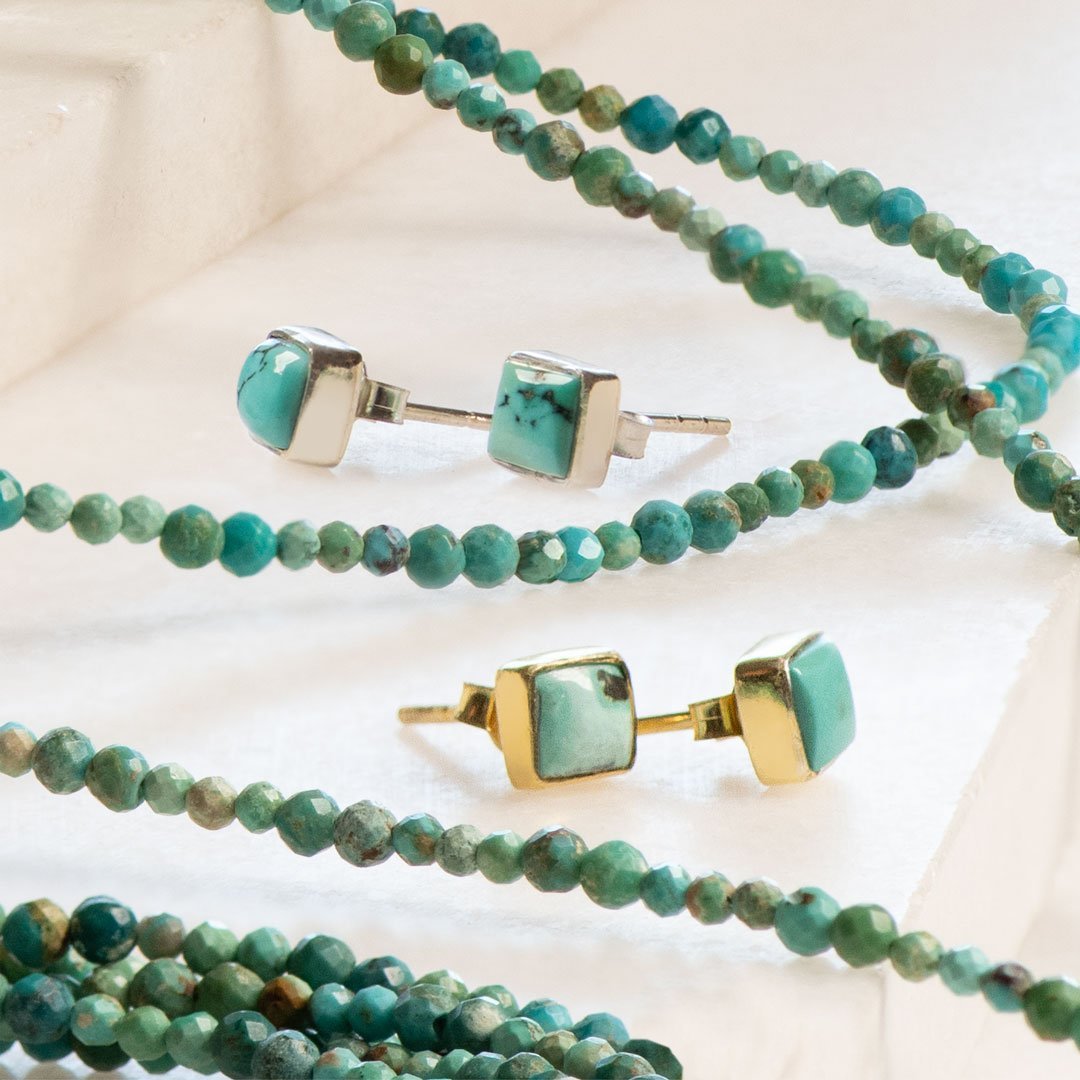 Keepsake -  Square Cut Turquoise Stud Earring in 14K Gold Vermeil Urban-Equestrian