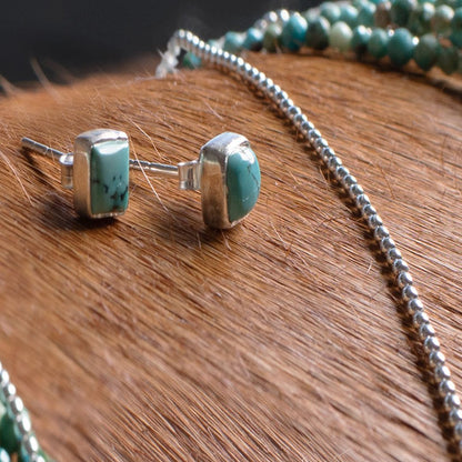 Keepsake -  Square Cut Turquoise Stud Earring in 14K Gold Vermeil Urban-Equestrian