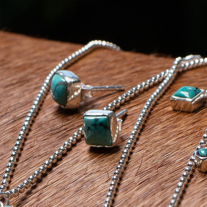 Keepsake -  Square Cut Turquoise stud Earring In Sterling Silver Urban-Equestrian