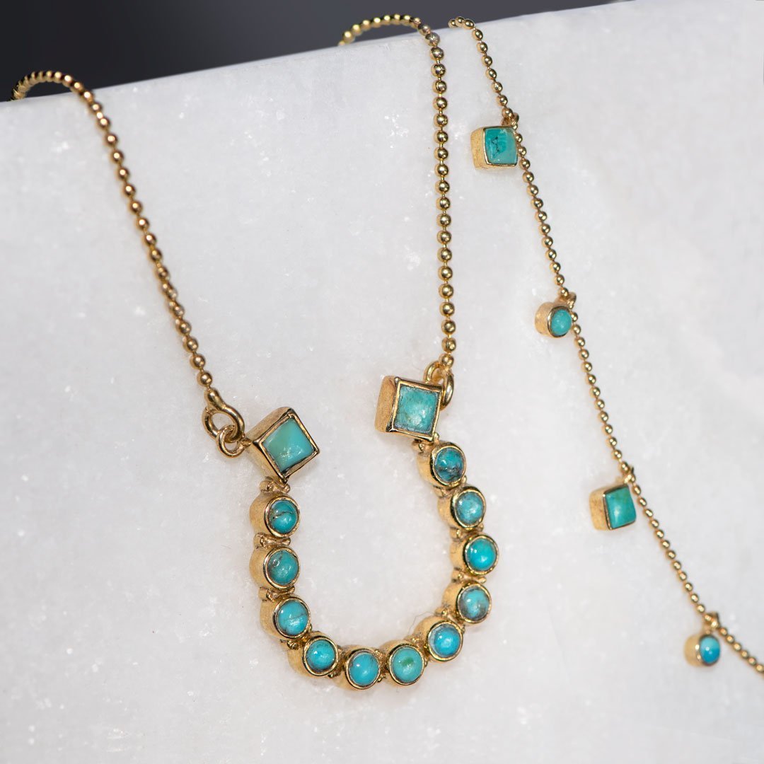 Keepsake - Turquoise Equestrian Horseshoe Necklace in Gold Urban-Equestrian