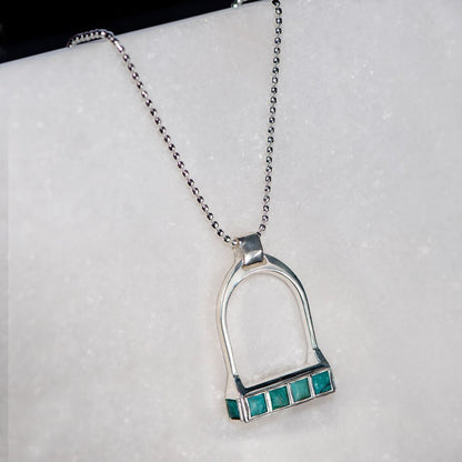 Keepsake - Turquoise Equestrian Riding Stirrup Necklace in Silver Urban-Equestrian
