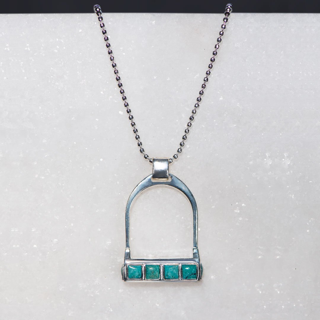Keepsake - Turquoise Equestrian Riding Stirrup Necklace in Silver Urban-Equestrian