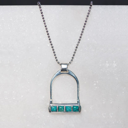 Keepsake - Turquoise Equestrian Riding Stirrup Necklace in Silver Urban-Equestrian