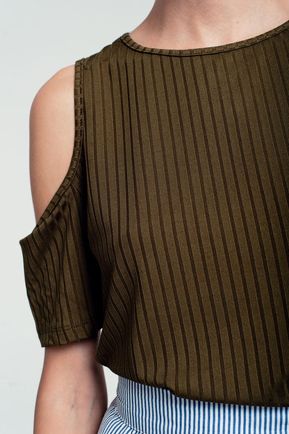 Khaki cold shoulder top Q2store