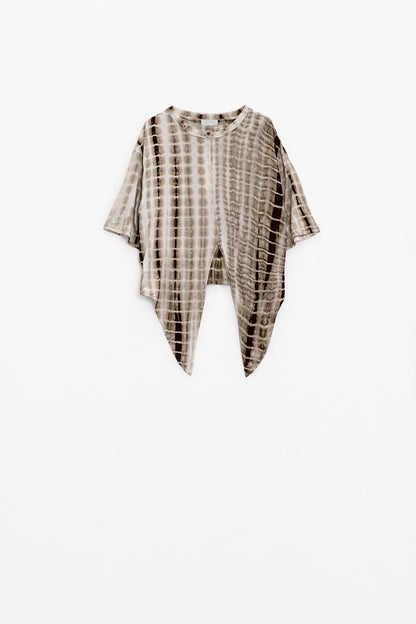 Khaki Tie Dye printed t-shirt with knot on the front Q2store