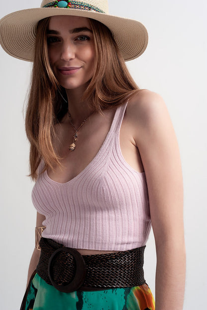 Knitted crop top co ord in pink Q2store