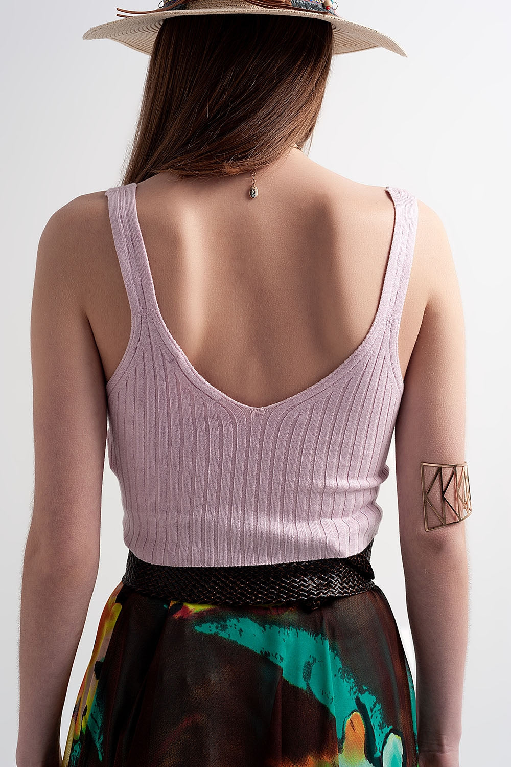 Knitted crop top co ord in pink Q2store