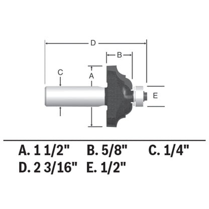 BOSCH 85581MC 1-1/2 In. x 5/8 In. Carbide-Tipped Classical Router Bit VM Hardware