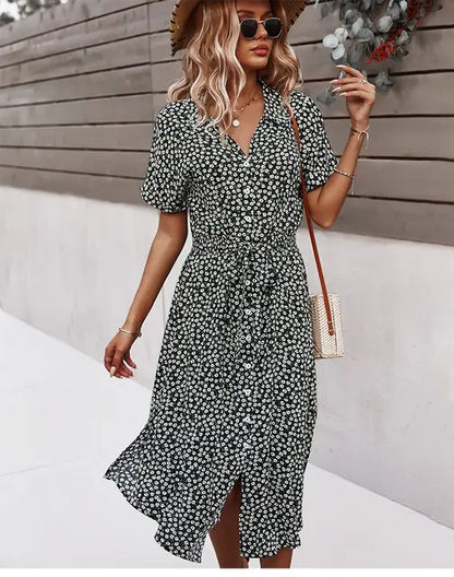 Women's Floral Summer Midi Dress with V Neck