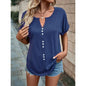 Summer V-neck Short Sleeve Button Design Blouse