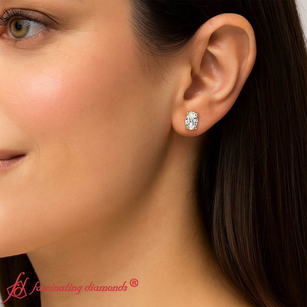 Stud Earring Basket Oval Shaped Fascinating Diamonds