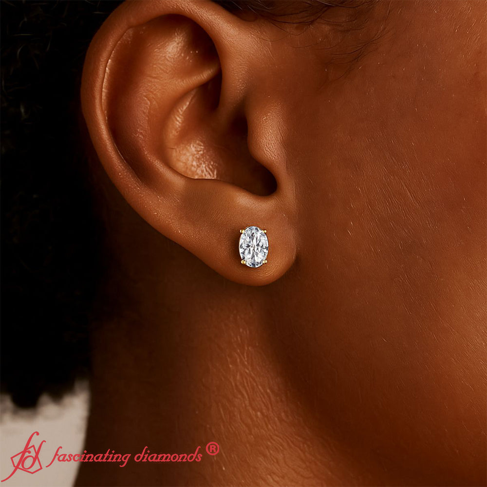 Stud Earring Basket Oval Shaped Fascinating Diamonds