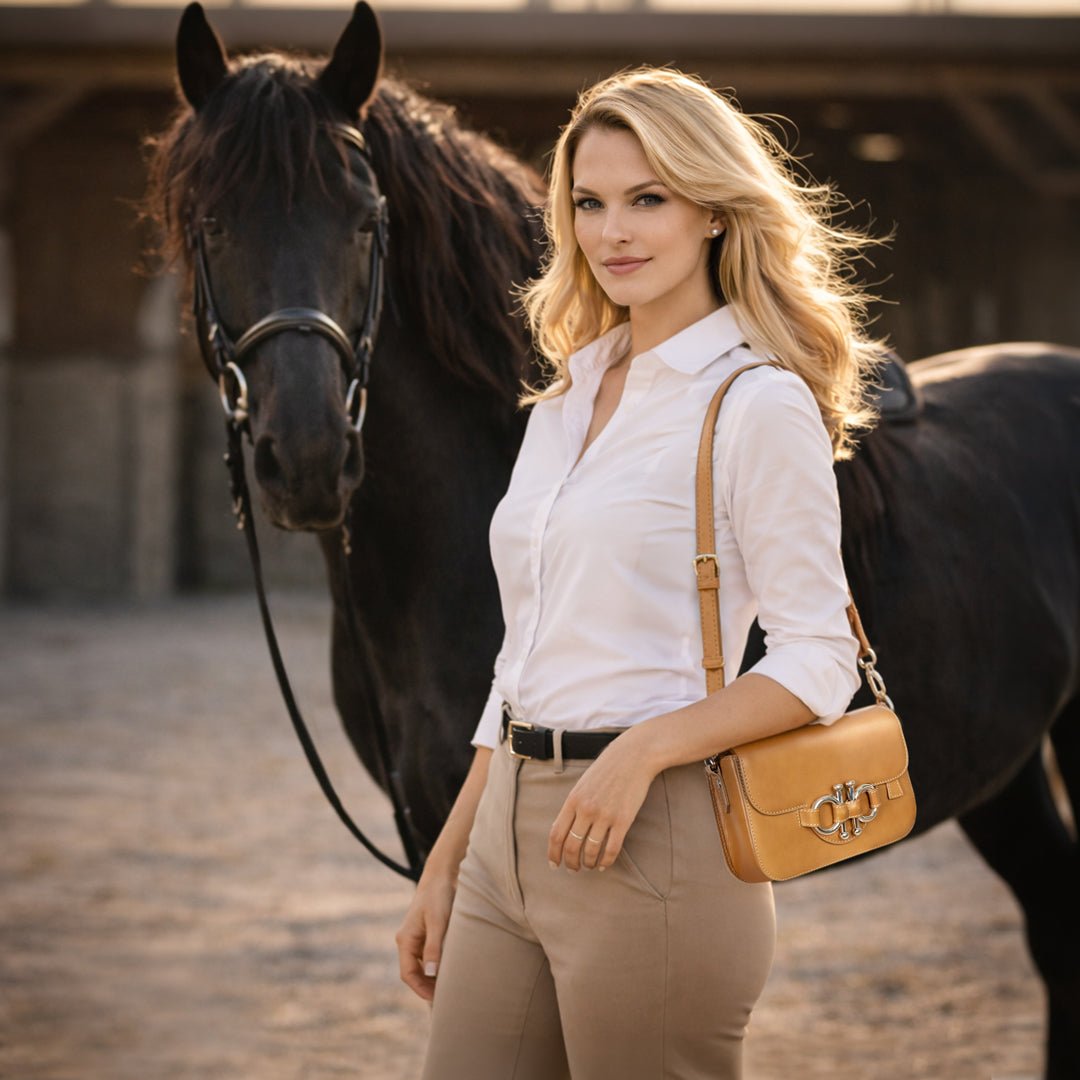 Lana - Horse Bit Crossbody Luxury Leather Bag in Caramel Urban-Equestrian