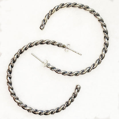 Lariat - Rope Twist Hoop Earring in Silver - Large Urban-Equestrian