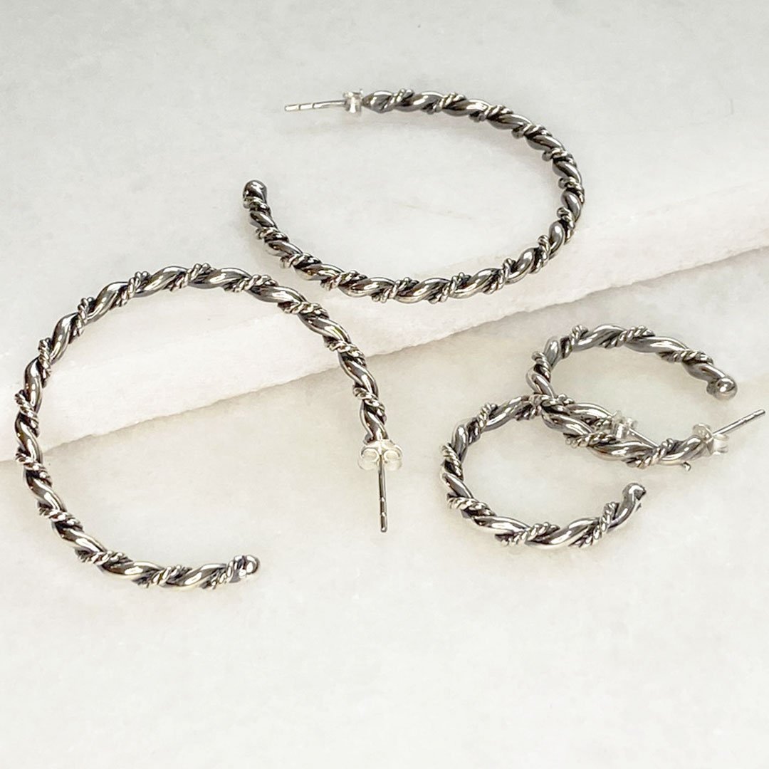 Lariat - Rope Twist Hoop Earring in Silver - Small Urban-Equestrian