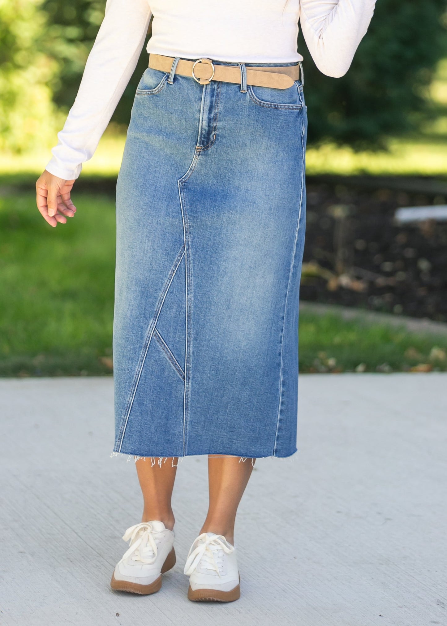 Lee A-Line Raw Hem Midi Skirt - FINAL SALE