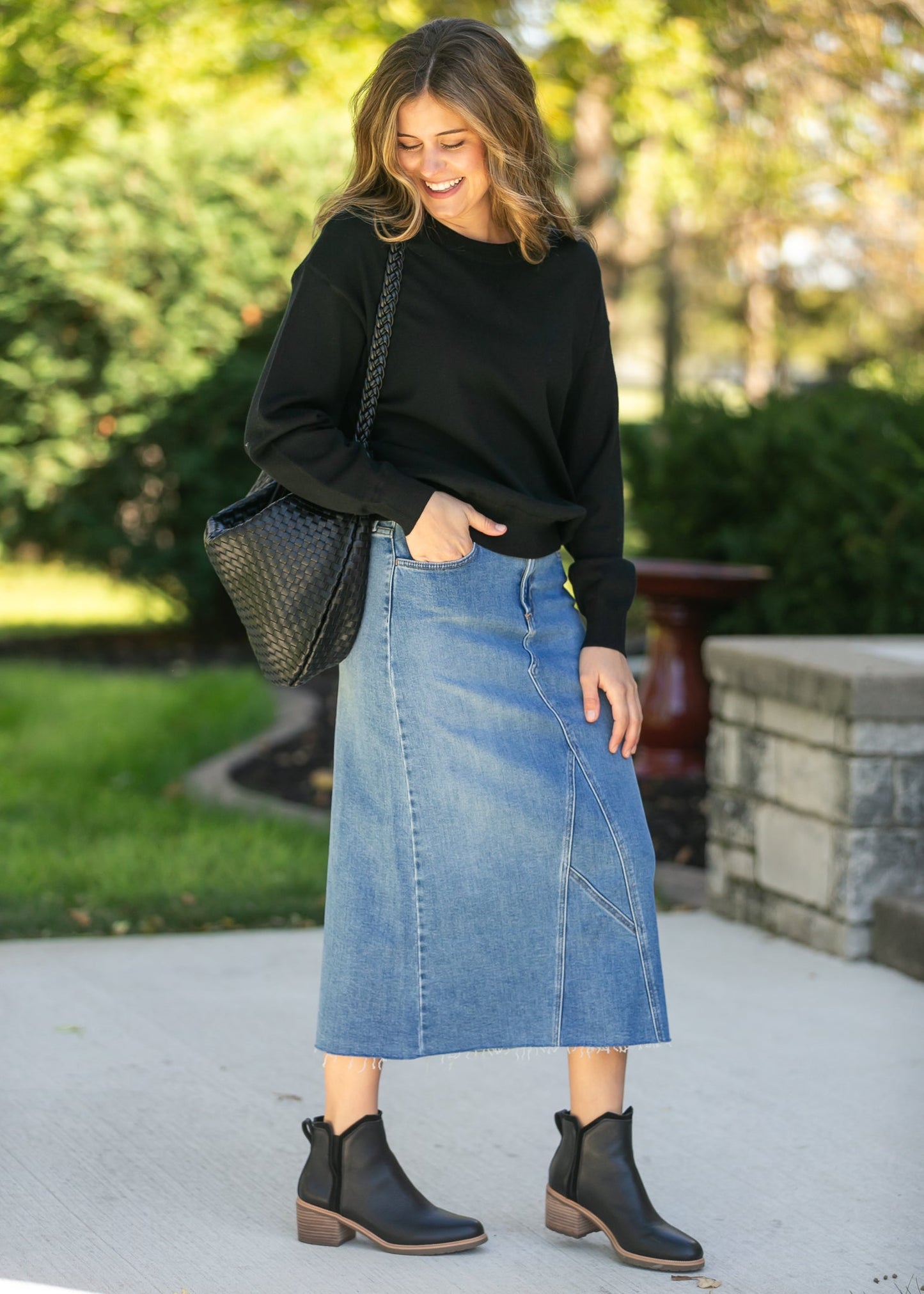 Lee A-Line Raw Hem Midi Skirt - FINAL SALE
