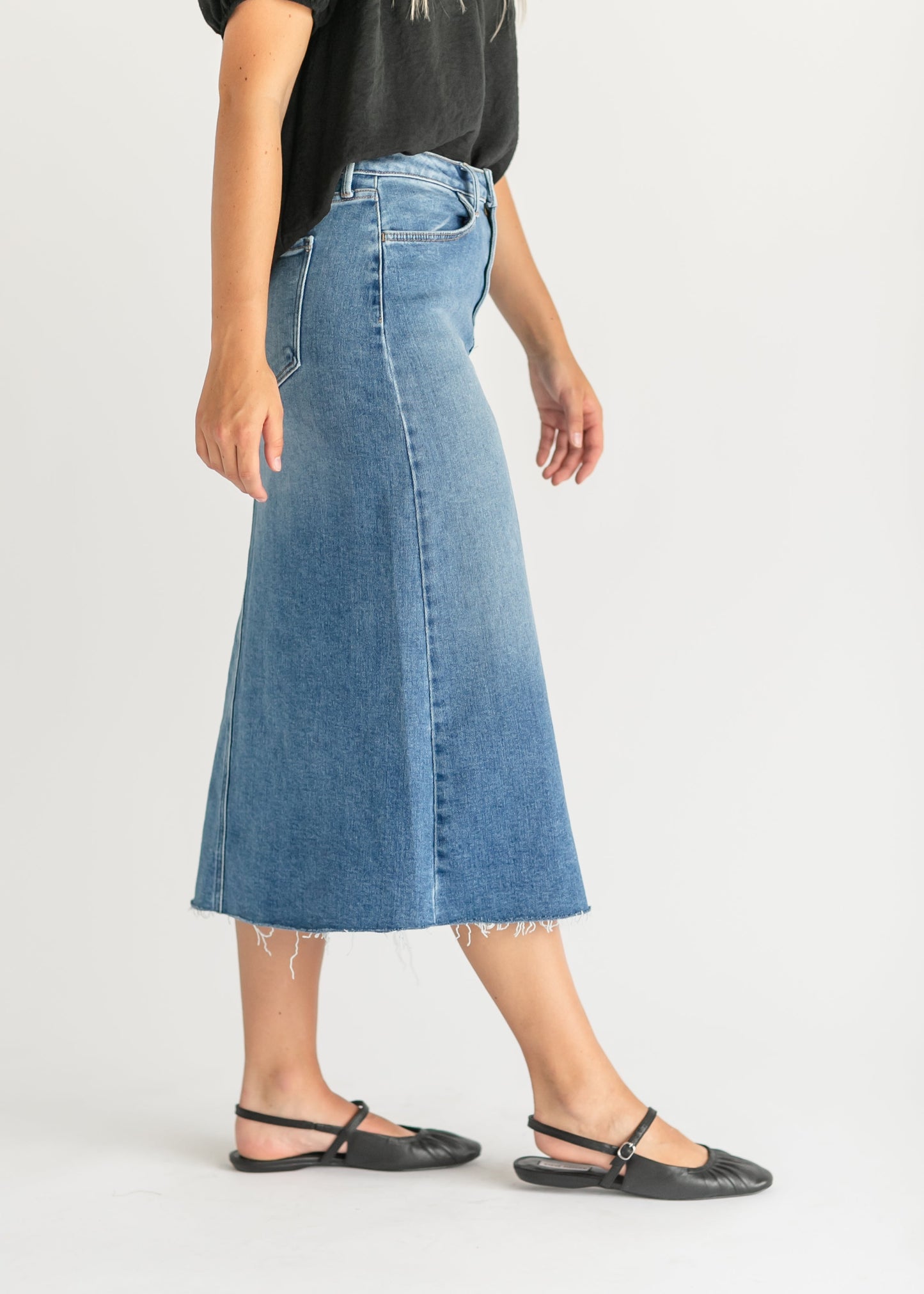 Lee A-Line Raw Hem Midi Skirt - FINAL SALE