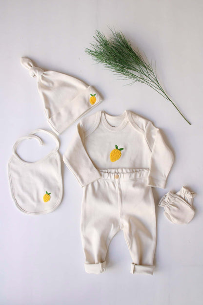 Lemon Patterned 5 Piece Newborn Set Honey and Hive