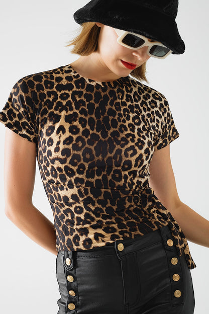 Leopard print Spandex t-shirt with bow detail Q2store