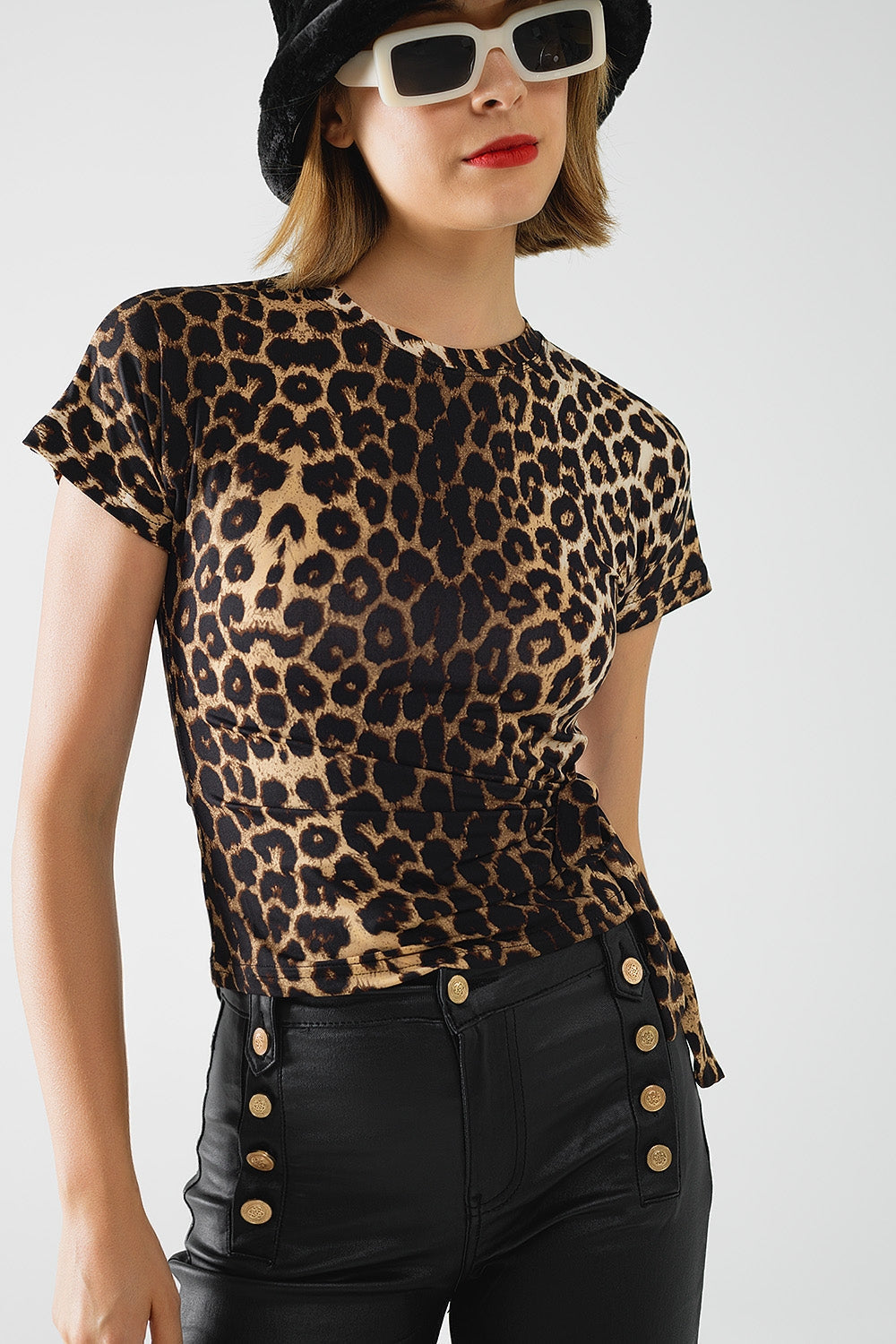 Leopard print Spandex t-shirt with bow detail Q2store