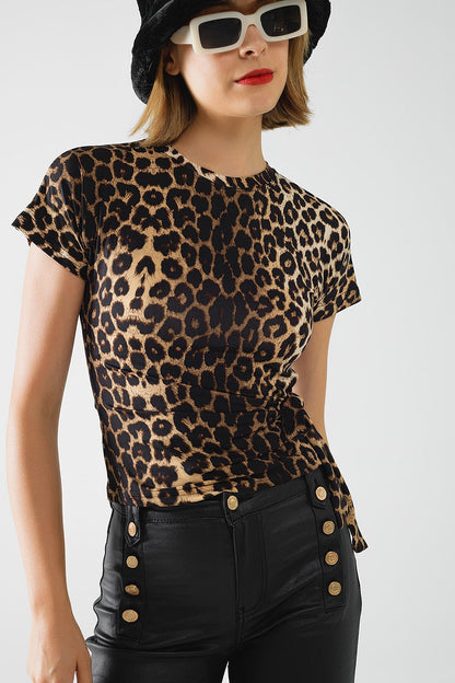 Leopard print Spandex t-shirt with bow detail Q2store