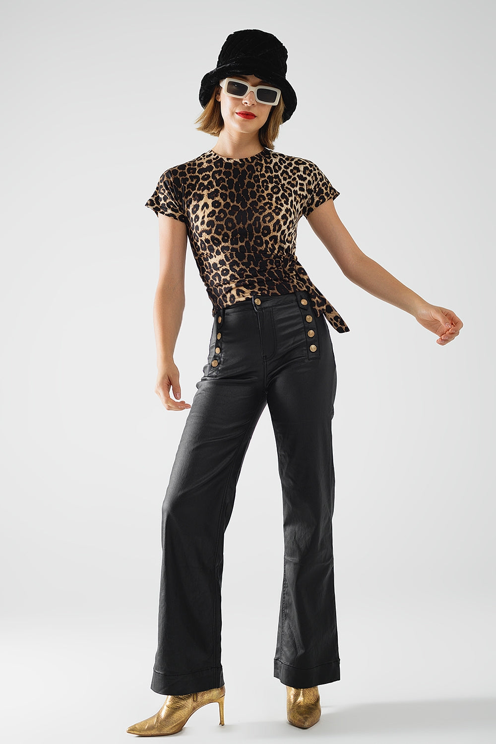 Leopard print Spandex t-shirt with bow detail Q2store