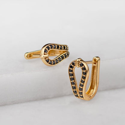 Levade - Moissanite Black Stone 14K Gold vermeil Horseshoe Earring Urban-Equestrian