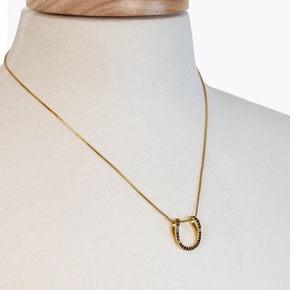 Levade -Black Moissanite Horseshoe Equestrian Necklace in Gold Urban-Equestrian
