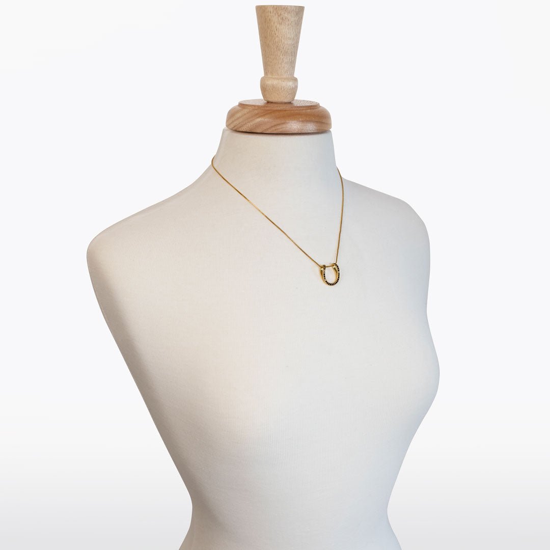 Levade -Black Moissanite Horseshoe Equestrian Necklace in Gold Urban-Equestrian