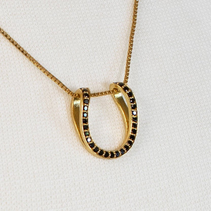 Levade -Black Moissanite Horseshoe Equestrian Necklace in Gold Urban-Equestrian