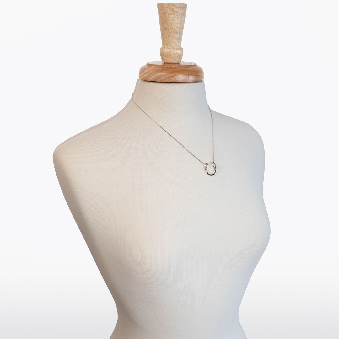 Levade -Black Moissanite Horseshoe Equestrian Necklace in Silver Urban-Equestrian
