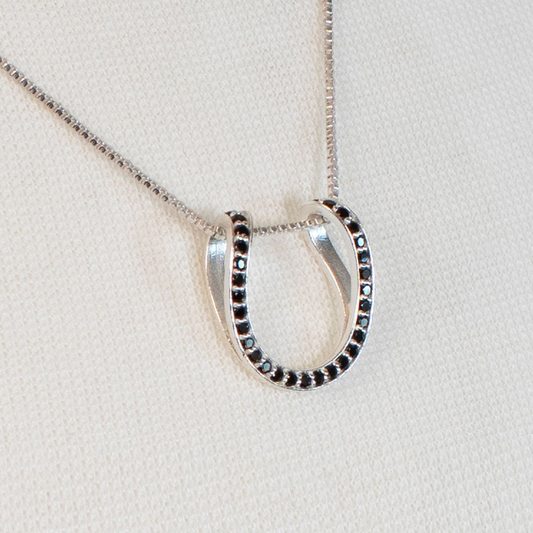 Levade -Black Moissanite Horseshoe Equestrian Necklace in Silver Urban-Equestrian