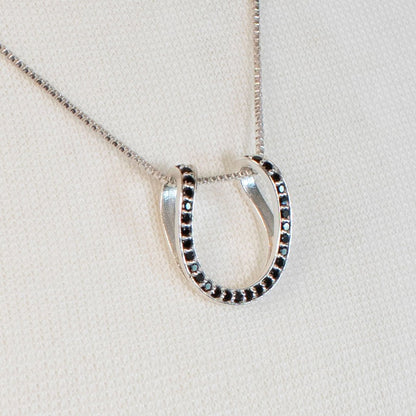 Levade -Black Moissanite Horseshoe Equestrian Necklace in Silver Urban-Equestrian
