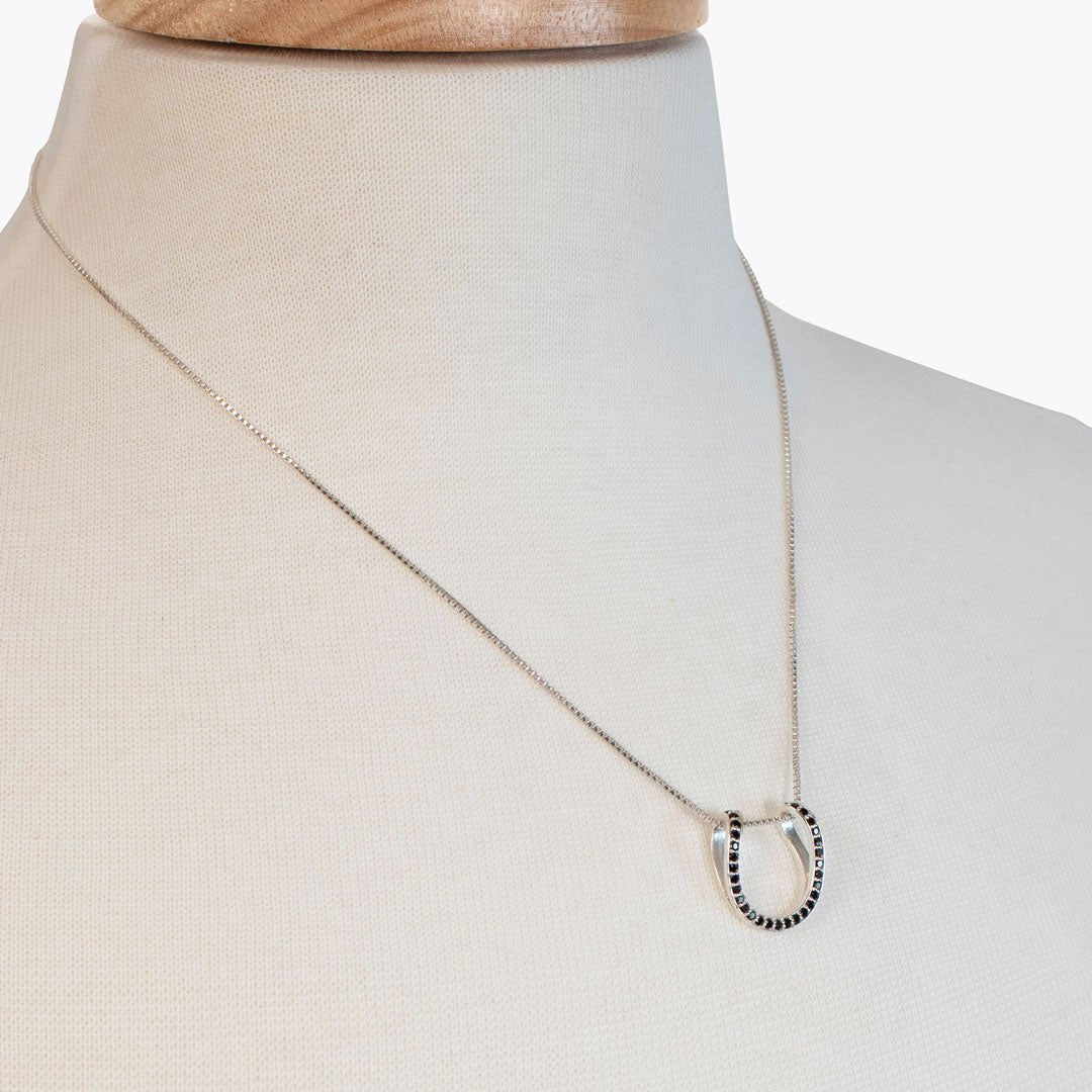 Levade -Black Moissanite Horseshoe Equestrian Necklace in Silver Urban-Equestrian