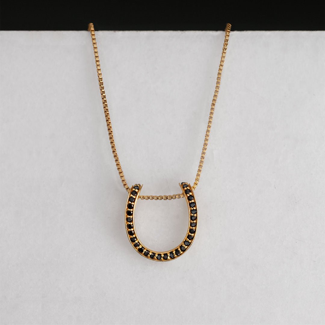 Levade -Black Moissanite Horseshoe Equestrian Necklace in Gold Urban-Equestrian