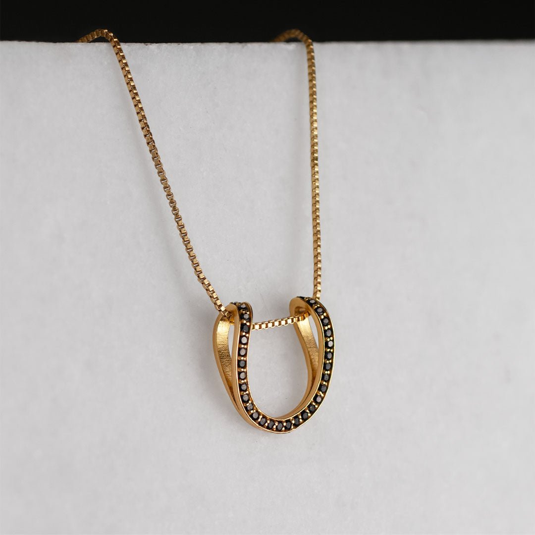 Levade -Black Moissanite Horseshoe Equestrian Necklace in Gold Urban-Equestrian