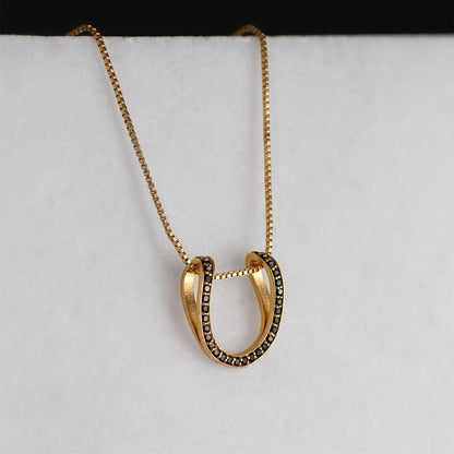 Levade -Black Moissanite Horseshoe Equestrian Necklace in Gold Urban-Equestrian
