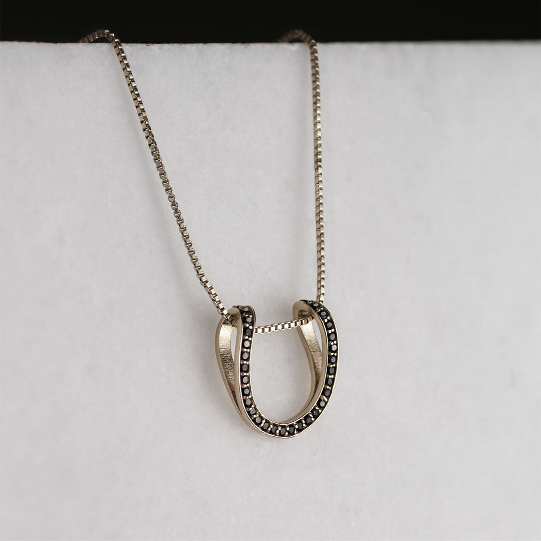 Levade -Black Moissanite Horseshoe Equestrian Necklace in Silver Urban-Equestrian