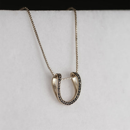 Levade -Black Moissanite Horseshoe Equestrian Necklace in Silver Urban-Equestrian