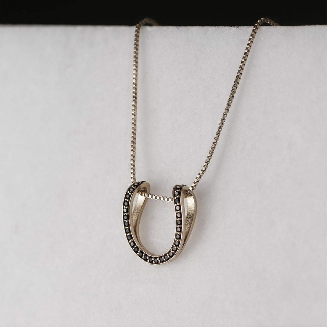 Levade -Black Moissanite Horseshoe Equestrian Necklace in Silver Urban-Equestrian