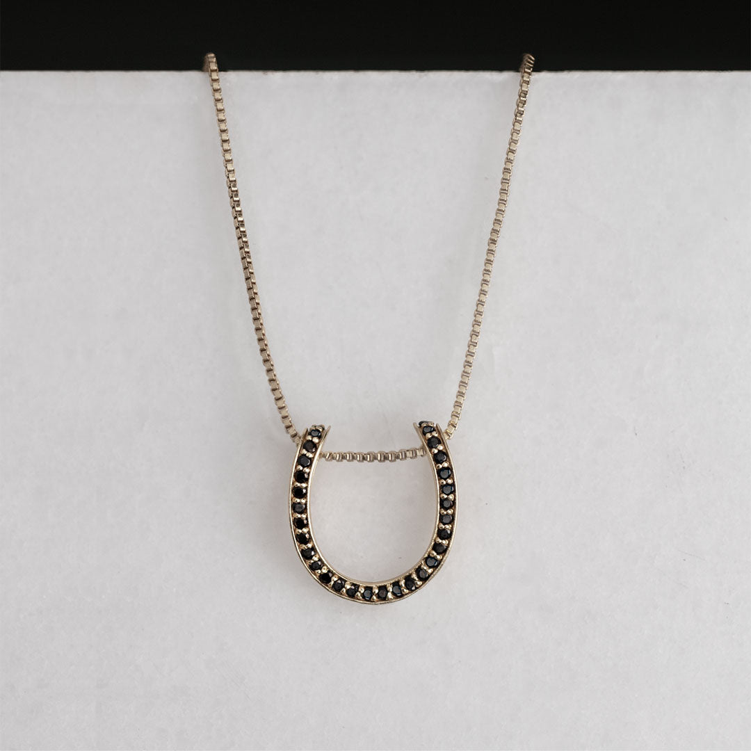 Levade -Black Moissanite Horseshoe Equestrian Necklace in Silver Urban-Equestrian