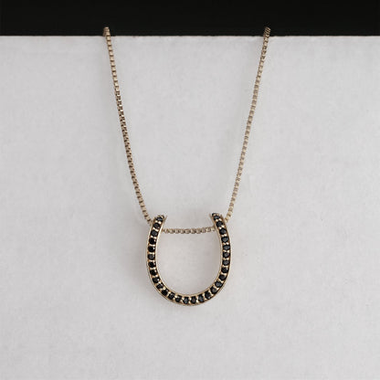Levade -Black Moissanite Horseshoe Equestrian Necklace in Silver Urban-Equestrian