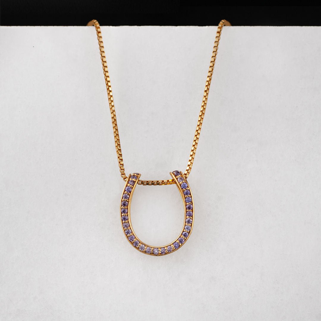Levade -Violet Moissanite Horseshoe Equestrian Necklace in Gold Urban-Equestrian