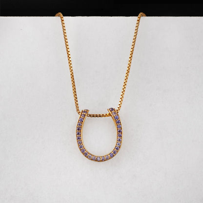 Levade -Violet Moissanite Horseshoe Equestrian Necklace in Gold Urban-Equestrian