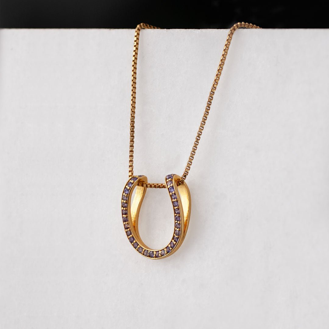 Levade -Violet Moissanite Horseshoe Equestrian Necklace in Gold Urban-Equestrian