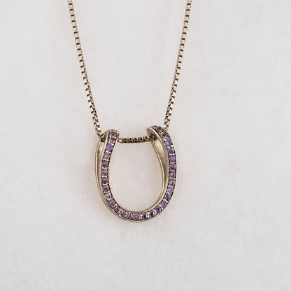 Levade -Violet Moissanite Horseshoe Equestrian Necklace in Silver Urban-Equestrian