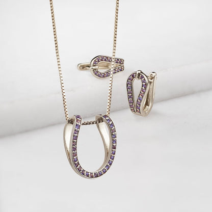 Levade -Violet Moissanite Horseshoe Equestrian Necklace in Silver Urban-Equestrian
